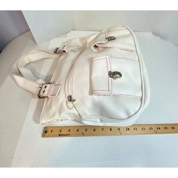 White Shoulder Bag Multiple Compartments Silver Hardware Adjustable Straps NWOT - Picture 5 of 10